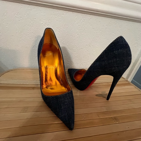 Christian Louboutin So Kate 120 Blue Denim Saba Gold Stiletto Heel Pump 41 - Picture 2 of 11